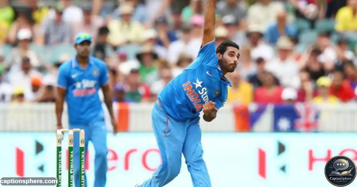 Indian fast bowler Bhuvneshwar Kumar delivering a cricket ball