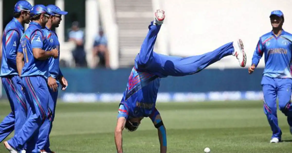 Hamid Hassan celebrating a wicket for Afghanistan