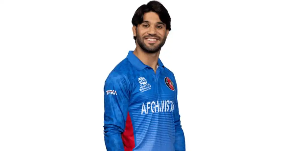 Qais Ahmad bowling for Afghanistan in an international cricket match