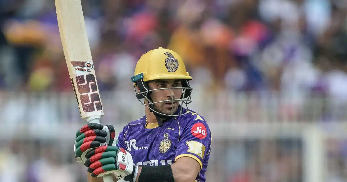 Rahmanullah Gurbaz batting for Afghanistan during an international cricket match.