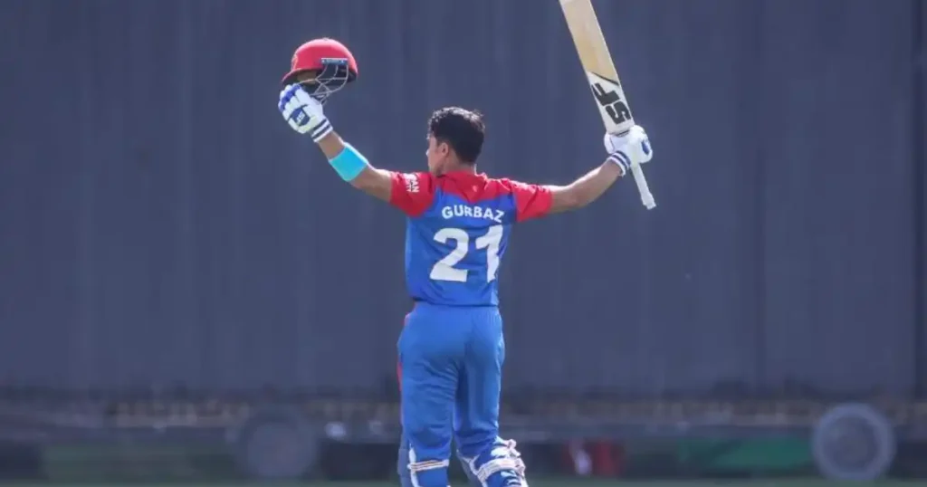 Rahmanullah Gurbaz batting during Afghanistan's 2023 Cricket World Cup campaign.