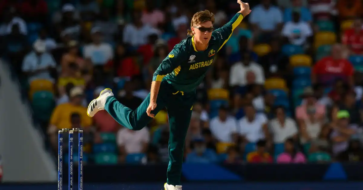 Adam Zampa bowling for Australia during an international cricket match