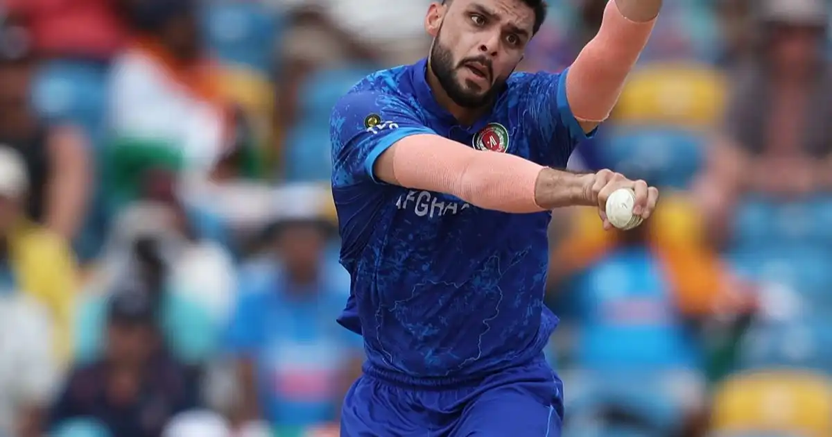 Naveen-ul-Haq bowling for Afghanistan in international cricket