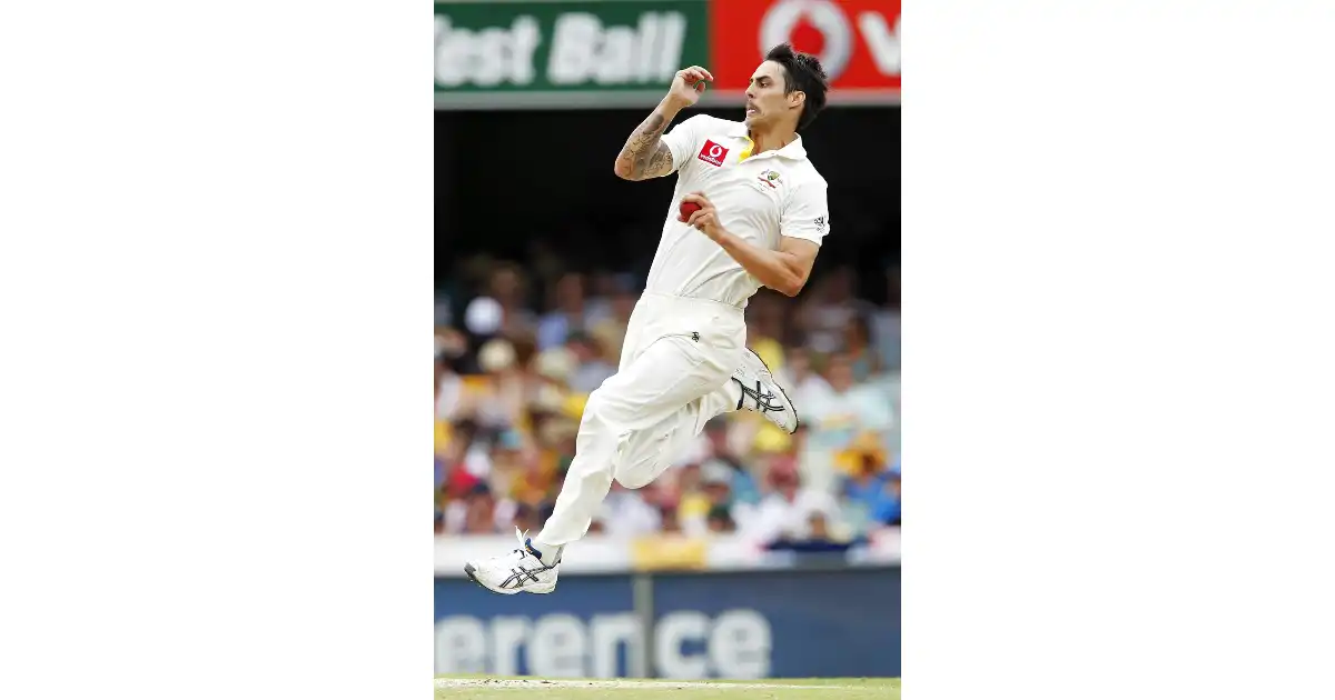 Mitchell Johnson delivering a fast ball during his cricket career.